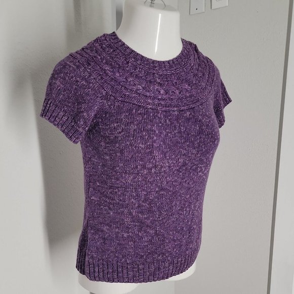 Daisy Fuentes Pullover Knit Sweater ~ Sz PM ~ Purple ~ Short Sleeve - Picture 2 of 5